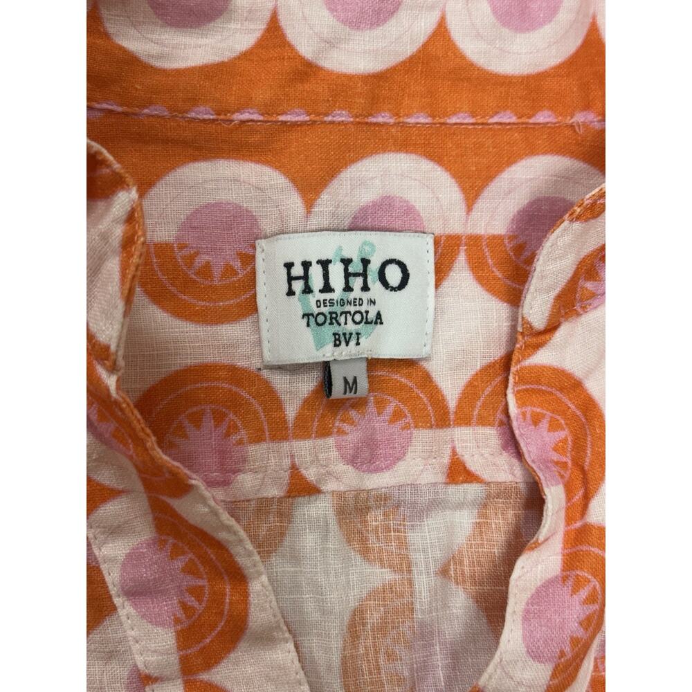 HIHO Tortola Button Front Linen Dress M Orange Coral Print Resortwear Beach Vaca - Picture 3 of 10